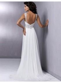 wedding photo -  A-Line Spaghetti Straps Crystal Belt Slim Chiffon Wedding Dresses WE4468