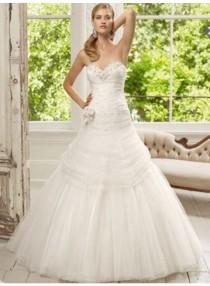 wedding photo -  A-line Sweetheart Beading Ruching Floor-length Tulle Wedding Dresses WE3996
