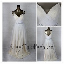 wedding photo -  White long Jeweled Straps V Neck Ruched Dress for Prom Sale
