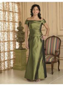 wedding photo -  A-line Off-the-Shoulder Short Sleeve Sequins Ankle-length Elegant Natural Green Satin Mother Dresses WE4554