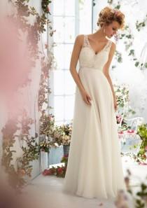 wedding photo -  Crystal Beading Edging Alencon Lace On Delicate Chiffon Wedding Dresses(HM0253)