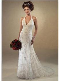 wedding photo -  Mermaid/Sheath Halter Sleeveless Appliques/Beading/Lace Empire Chapel train Lace Wedding Dresses WE2642
