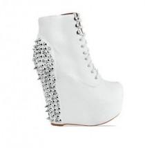 wedding photo - Western Style Color Block Thick Heels Shoes Boot White BT1462