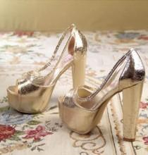 wedding photo - Western Style Cusp Ankle Strap Stiletto Pumps Yellow PM0642