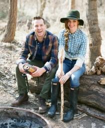 wedding photo - An Engagement Session at a Cabin in the Woods: Katy + Adam