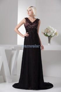 wedding photo -  Find Your Black Train Plus Size V-neck Lace & Chiffon Prom Dress With Beading Embroidery(Zj6750) Here ,Wanweier Prom Dresses - A perfect moment for you.