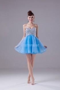 wedding photo -  Find Your Sweetheart Sheath Mini Blue Organza Prom Dress With Beading Sequins(Zj6883) Here ,Wanweier Prom Dresses - A perfect moment for you.