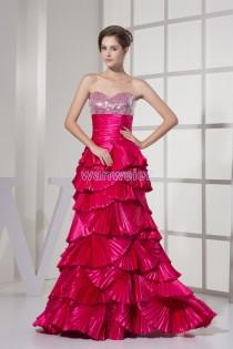 wedding photo -  Find Your Floor Length Sheath Sweetheart Red Taffeta Prom Dress With Cascading Ruffles(Zj6887) Here ,Wanweier Prom Dresses - A perfect moment for you.