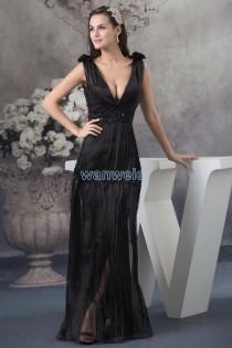 wedding photo -  Find Your V-neck Black Plus Size Floor Length Organza Prom Dress With Beading And Sash(Zj6239) Here ,Wanweier Prom Dresses - A perfect moment for you.