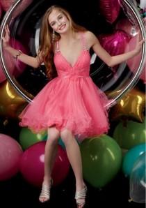 wedding photo -  Candy Pink Sequin Pleated V Neck Homecoming Dress