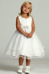 wedding photo -  Satin And Lace A Line Flower Trimed Common Knee Length Inexpensive Flower Pageant Dresses, Flower Girl Dresses - 58weddingdress.com