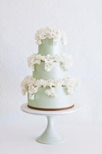 wedding photo - Mint Green Wedding Cake With Ivory Ruffles