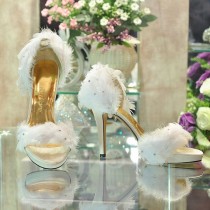wedding photo - Ручной Белое Перо Летние Сандалии Романтическая Свадебная Обувь На Высоких Каблуках