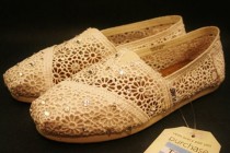 wedding photo - TOMS Wedding Shoes, Off White Cream Natural Ecru Crochet With Swarovski Crystals