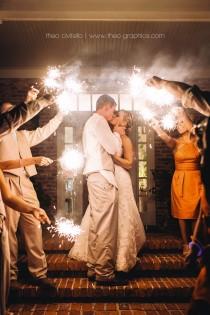 wedding photo - Wedding Sparkler Exit - Bride And Groom Kiss