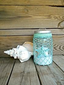 wedding photo - Nautical Candle Lantern, Turquoise Netting