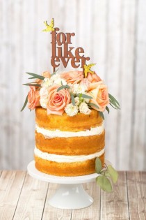 wedding photo - Gâteau de mariage Topper - Pour Like Ever - Acajou avec des oiseaux de scintillement d'or d'amour