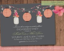 wedding photo - Mason Jar & Paper Lanterns Engagement Party Invite, Bridal Shower, Garden Party 