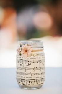 wedding photo - Mason Jar Wrapped In Sheet Music