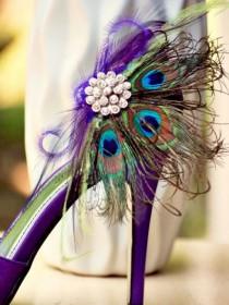 wedding photo - Chaussures Clips Fan de paon strass / perles Center, Couture demoiselle d'honneur de mariée. Féminin anniversaire. Déclaration d
