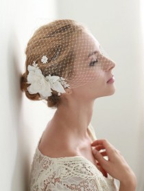 wedding photo - Blumen-Gesichts-Schleier, Bandeau Birdcage Veil. Veil Französisch, Russisch Schleier, Brautschleier, Brautschleier - Style 314