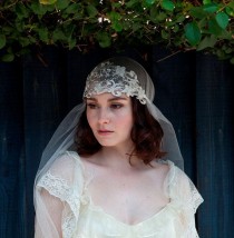 wedding photo - Wedding Veil Silk Tulle With Headband Art Nouveau Bridal Headpiece Veil 1920s Bride,1910 Wedding