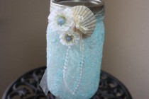 wedding photo - Maîtresse de mariage Vase Quart Mason Jars lumière bleue de plage de mariage à thème de fête d'anniversaire anniversaire vrais c