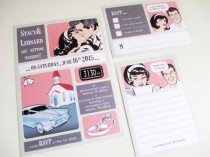 wedding photo - Retro Wedding Comic Book Style No.2 Invitation Suite, Printable Set, Digital Templates, In Pink And Mint
