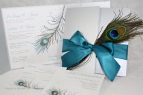 wedding photo - Paon invitations de mariage - argent et de turquoise