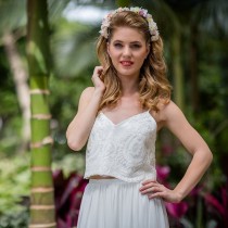 wedding photo - Stunning 2-pieces Lace Wedding Dress White / Ivory ,Open Back Chiffon Wedding Gown , Chiffon And Lace Wedding Gown Custom Size 2-4-6-8