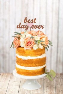 wedding photo - Gâteau de mariage Topper - Best Day Ever - acajou et rose de toile de jute