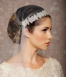 wedding photo - Кот Джульетта шапка вуаль, тюль шапка вуаль винтажная коллекция в стиле ар-деко Гэтсби вуаль венчания Crystal Veil - Симоне диза