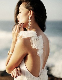 wedding photo - Amazing Low Open Back Wedding Dress With Sheer Straps And Dreamy Silk Chiffon Skirt And Flower Detailing