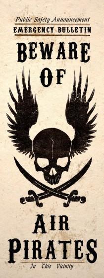 wedding photo - Steampunk Art Print Beware Air Pirates Skull Jolly Roger Wall Poster