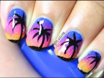 wedding photo - Palm trees at night nails