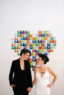 wedding photo - DIY Floppy Disk Heart Wedding Backdrop 