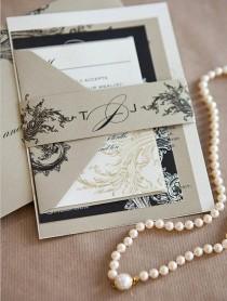 wedding photo - Limeade Deluxe Invitation de mariage Suite - or, noir et ivoire