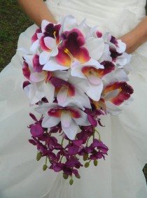 wedding photo - Orchid Bouquet, Cascade, VERKAUF, Lila Pflaume, Lavendel, Weiß, Gelb Grün, Pfirsich, Cymbidium-Orchidee, Braut, Brautmoden, Wass