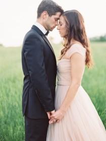 wedding photo - Blush pink elegant anniversary session with a Reem Acra gown - Wedding Sparrow 