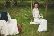 Fitted Style Lace Long Wedding Dress With Lase Sleeves M38, Ivory Lace Wedding Gown, Wedding Dress With Long Lace Sleeves wedding photo - Fitted Style Lace Long Wedding Dress With Lase Sleeves M38, Ivory Lace Wedding Gown, Wedding Dress With Long Lace Sleeves