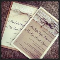 wedding photo - 1 Vintage/shabby Chic 'Sophie' Wedding Invitation With Lace And Twine