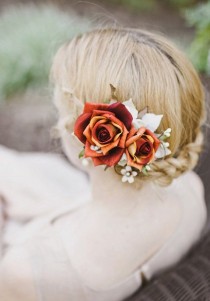 wedding photo - Fall Hair Accessories, Burnt Orange Flower, Rust Bridal Hairpiece, Wedding Hair Clip - HEARTS AFIRE - Fall Wedding, Autumn Hairpiece