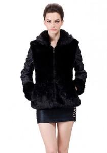 wedding photo -  Faux black sheepskin with beaver fur collar and lining short suede coat