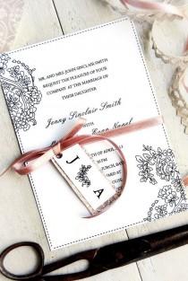 wedding photo - دعوة زفاف بطاقة RSVP وDIY الرقمية تحميل - طباعة - أسود زهرة خمر - قالب دعوة رومانسية