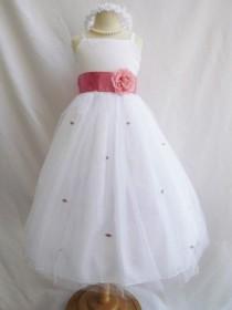 wedding photo - Flower Girl Dress WHITE/Dusty Rose RB3 Wedding Children Easter Communi