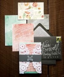 wedding photo - Ashley   Joe's Watercolor And Lace Wedding Invitations