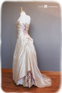 wedding photo - Cherry Blossom Wedding Dress Pink And Brown On Pearl Silk Duppioni, Custom Made In Your Size