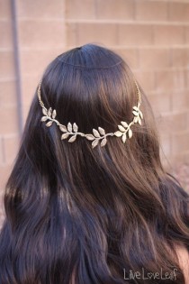 wedding photo - Gold Leaf Headband, Greek Metal Leaf Hair Accessory & Chain Hair Piece, Grecian Headpiece, Hair Jewelry, Hair Chain, Prom Hair Accessories