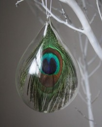 wedding photo - Hand Blown Glass Peacock Ornament