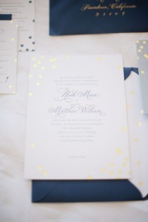 wedding photo - Navy And Gold Wedding Invitations